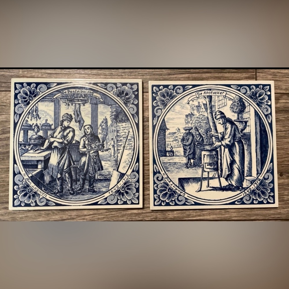 HAND-PAINTED IN HOLLAND -THE PHARMACIST & THE PASTEIBACKEN  Large Tiles
